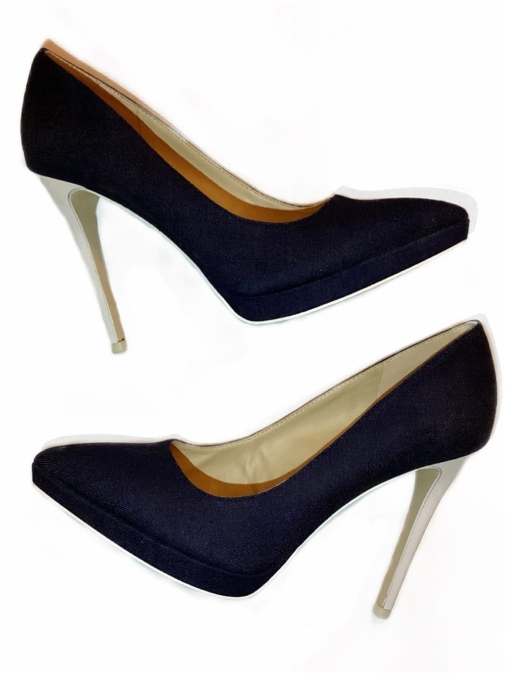Jessica Simpson Denim Heels Pointed-Toe Pump with White Detail Heel NWOB 8.5